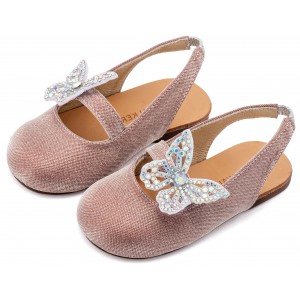 EXC5881 Ροζ Γαλλικό Σαμπό Διακοσμημένο με Στρασένια Πεταλούδα στο Πλάι 