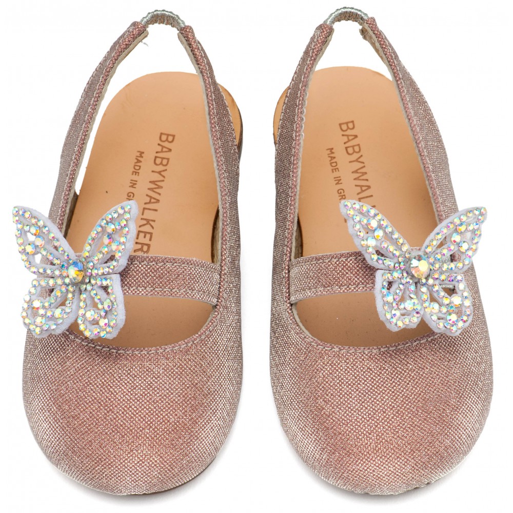 EXC5881 Ροζ Γαλλικό Σαμπό Διακοσμημένο με Στρασένια Πεταλούδα στο Πλάι 