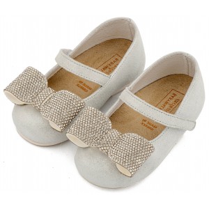 EXC5883 Λευκό Πάγου Γοβάκι Μονή Μπαρέτα Διακοσμημένο με Στρασένιο Φιόγκο 