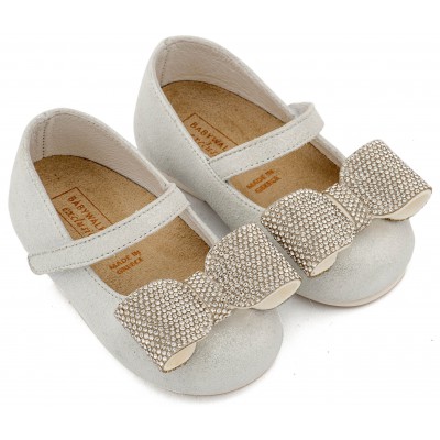 EXC5883 Λευκό Πάγου Γοβάκι Μονή Μπαρέτα Διακοσμημένο με Στρασένιο Φιόγκο 