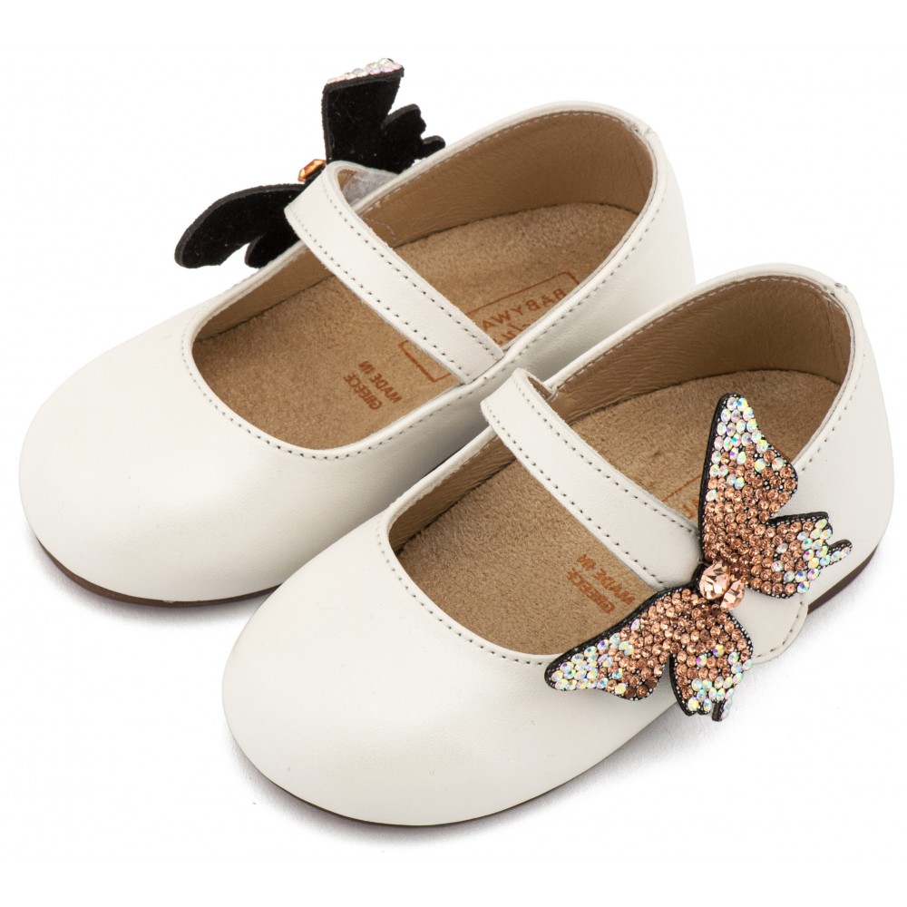 EXC5894 Εκρού Γοβάκι με Στρασένια Πεταλούδα στο Πλάι 