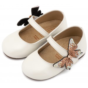 EXC5894 Εκρού Γοβάκι με Στρασένια Πεταλούδα στο Πλάι 