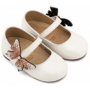 EXC5894 Εκρού Γοβάκι με Στρασένια Πεταλούδα στο Πλάι 