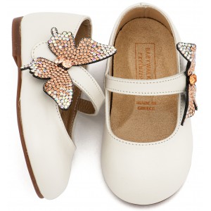 EXC5894 Εκρού Γοβάκι με Στρασένια Πεταλούδα στο Πλάι 