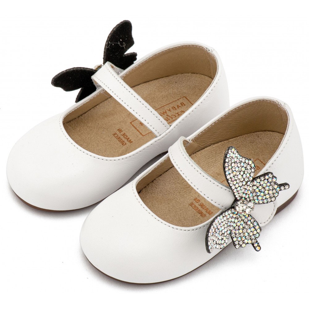 EXC5894 Λευκό Γοβάκι με Στρασένια Πεταλούδα στο Πλάι 