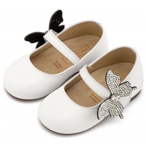 EXC5894 Λευκό Γοβάκι με Στρασένια Πεταλούδα στο Πλάι 