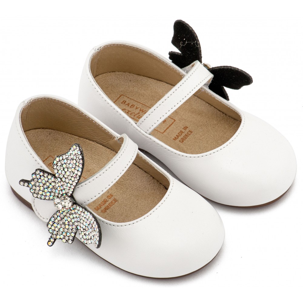 EXC5894 Λευκό Γοβάκι με Στρασένια Πεταλούδα στο Πλάι 