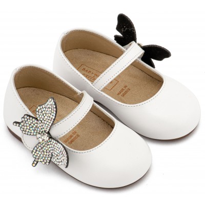 EXC5894 Λευκό Γοβάκι με Στρασένια Πεταλούδα στο Πλάι 