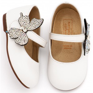 EXC5894 Λευκό Γοβάκι με Στρασένια Πεταλούδα στο Πλάι 