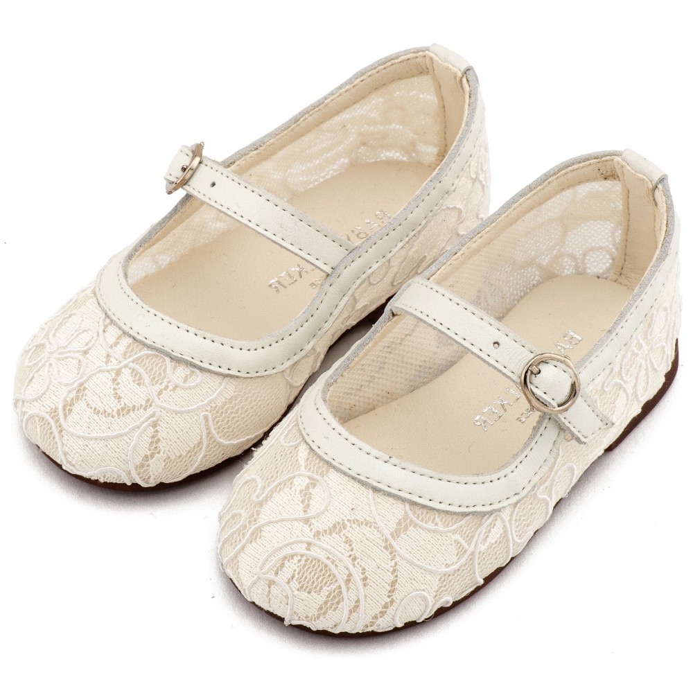 EXC5897 Εκρού Δαντέλα Γοβάκι απο Ύφασμα Φιλντιρέ Λουλούδια 