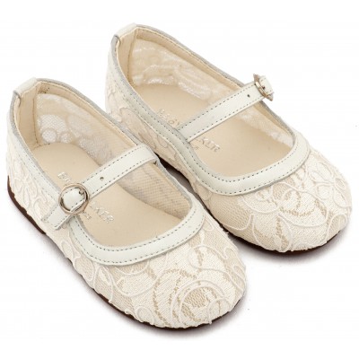 EXC5897 Εκρού Δαντέλα Γοβάκι απο Ύφασμα Φιλντιρέ Λουλούδια 