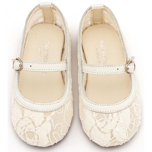 EXC5897 Εκρού Δαντέλα Γοβάκι απο Ύφασμα Φιλντιρέ Λουλούδια 