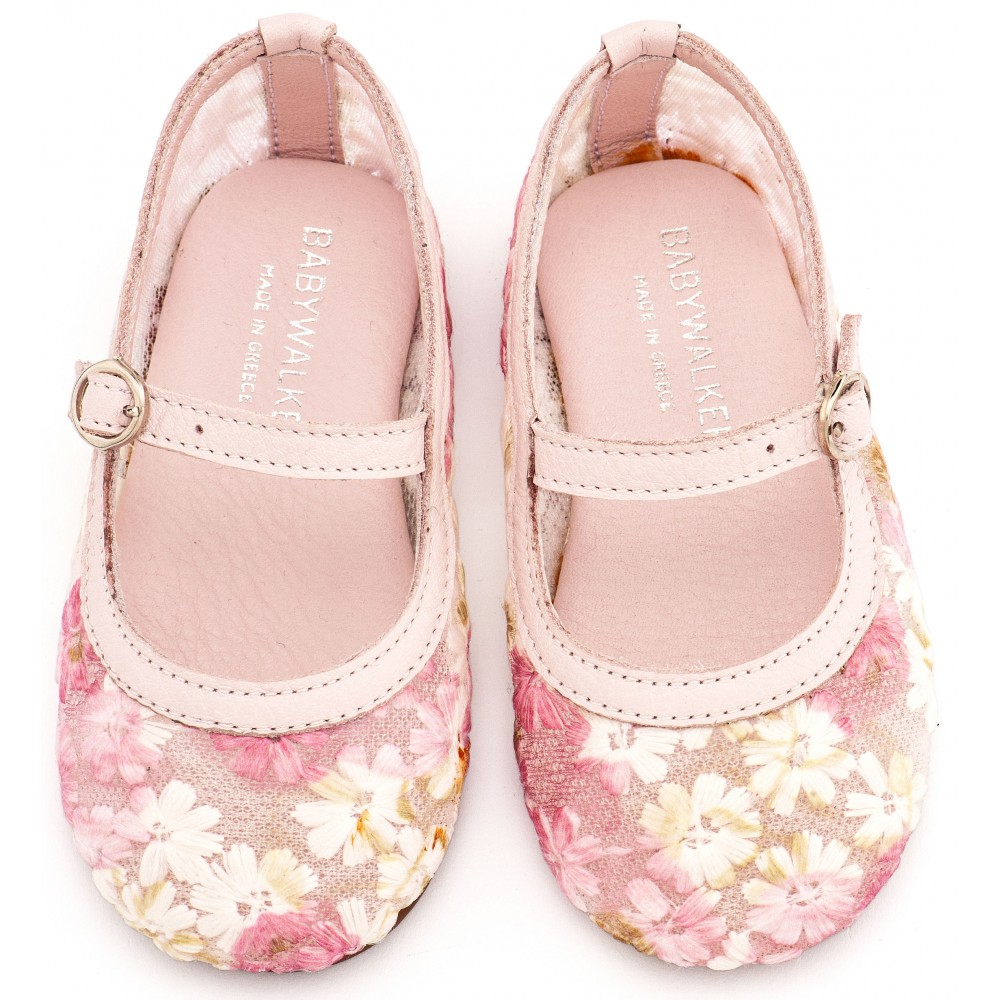 EXC5897 Ροζ Φλοράλ Γοβάκι απο Ύφασμα Φιλντιρέ Λουλούδια 