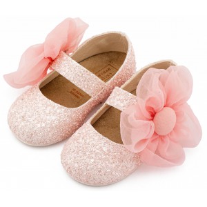 EXC5899 Ροζ Γοβάκι Μονή Μπαρέτα Διακοσμημένο με Μεγάλο Λουλούδι Οργάντζας 