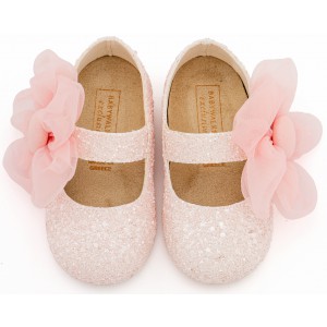 EXC5899 Ροζ Γοβάκι Μονή Μπαρέτα Διακοσμημένο με Μεγάλο Λουλούδι Οργάντζας 