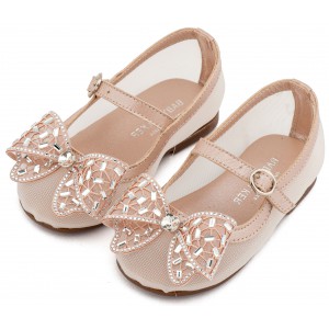 EXC5903 Ροζ Αντικέ Γοβάκι απο Ύφασμα Φιλντιρέ και Φιόγκο Στρας 