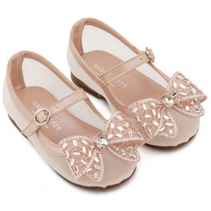 EXC5903 Ροζ Αντικέ Γοβάκι απο Ύφασμα Φιλντιρέ και Φιόγκο Στρας 