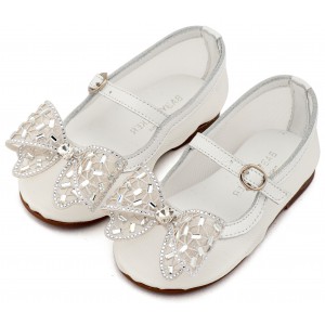 EXC5903 Λευκό Γοβάκι απο Ύφασμα Φιλντιρέ και Φιόγκο Στρας 