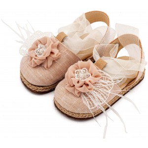 EXC5905 Εκρού Νουντ Εσπαντρίγια με Χειροποίητο Διακοσμητικό με Πούπουλα 