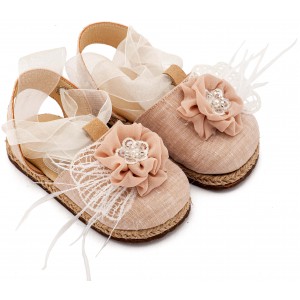 EXC5905 Εκρού Νουντ Εσπαντρίγια με Χειροποίητο Διακοσμητικό με Πούπουλα 