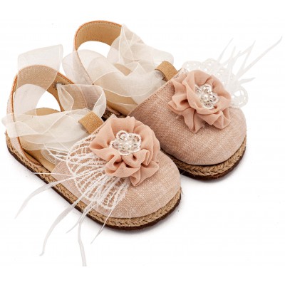 EXC5905 Εκρού Νουντ Εσπαντρίγια με Χειροποίητο Διακοσμητικό με Πούπουλα 