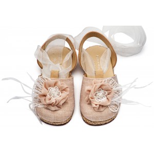 EXC5905 Εκρού Νουντ Εσπαντρίγια με Χειροποίητο Διακοσμητικό με Πούπουλα 