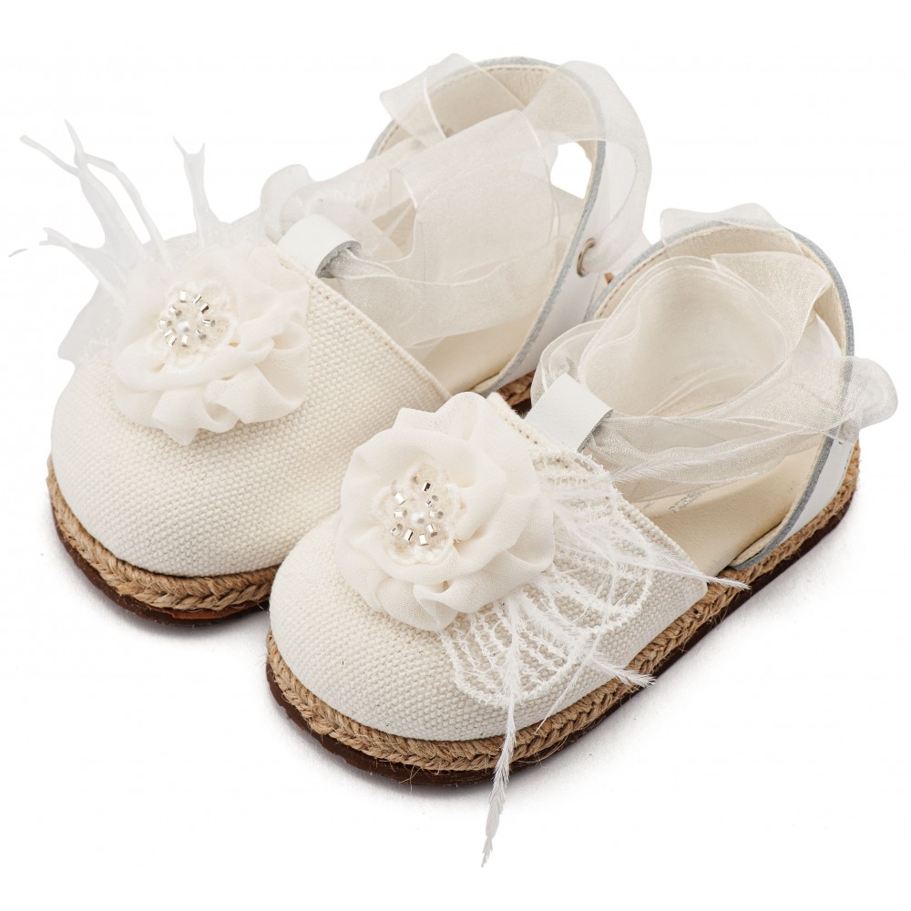 EXC5905 Λευκό Εσπαντρίγια με Χειροποίητο Διακοσμητικό με Πούπουλα 