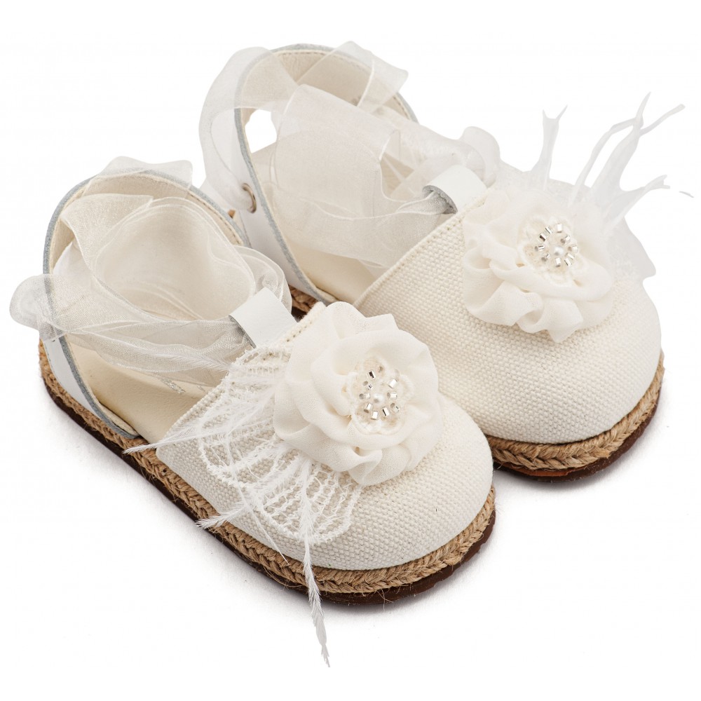 EXC5905 Λευκό Εσπαντρίγια με Χειροποίητο Διακοσμητικό με Πούπουλα 