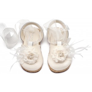 EXC5905 Λευκό Εσπαντρίγια με Χειροποίητο Διακοσμητικό με Πούπουλα 