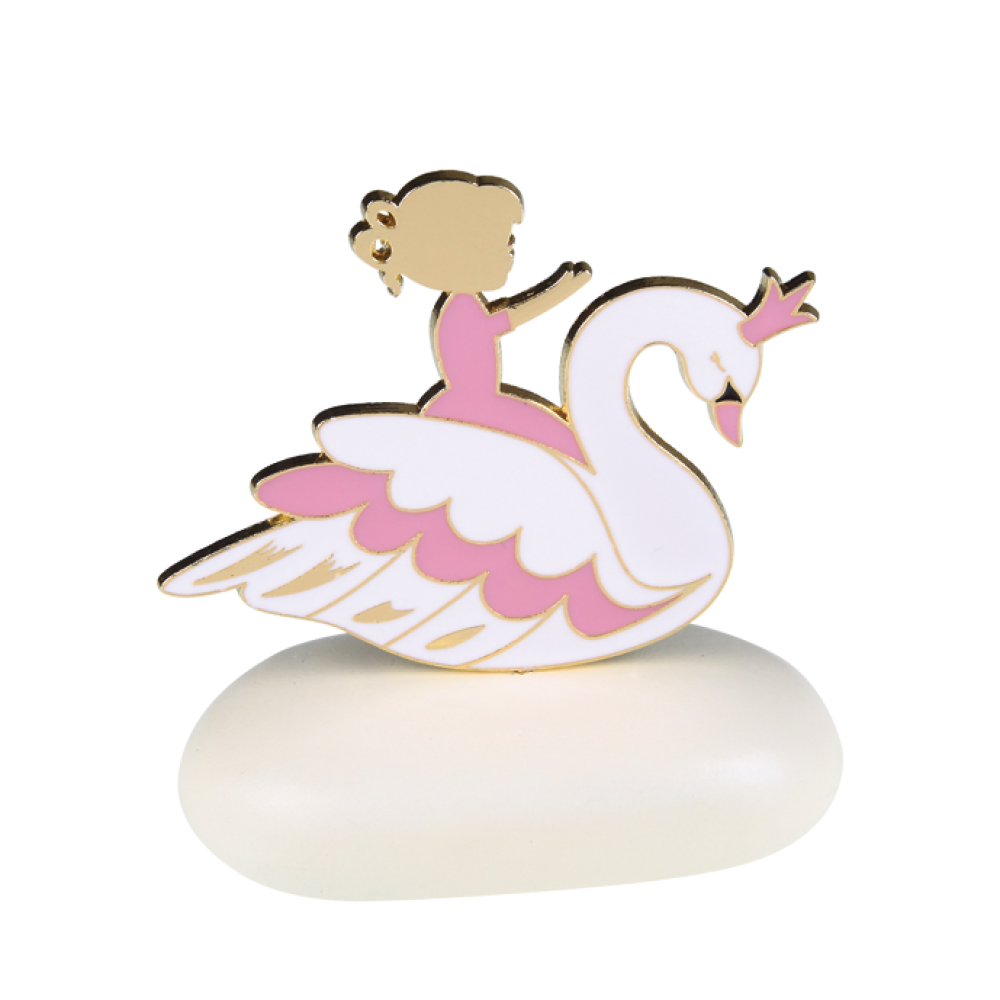 Μπομπονιέρα Κύκνος Μεταλλικός με Κοριτσάκι σε Κεραμικό Βότσαλο