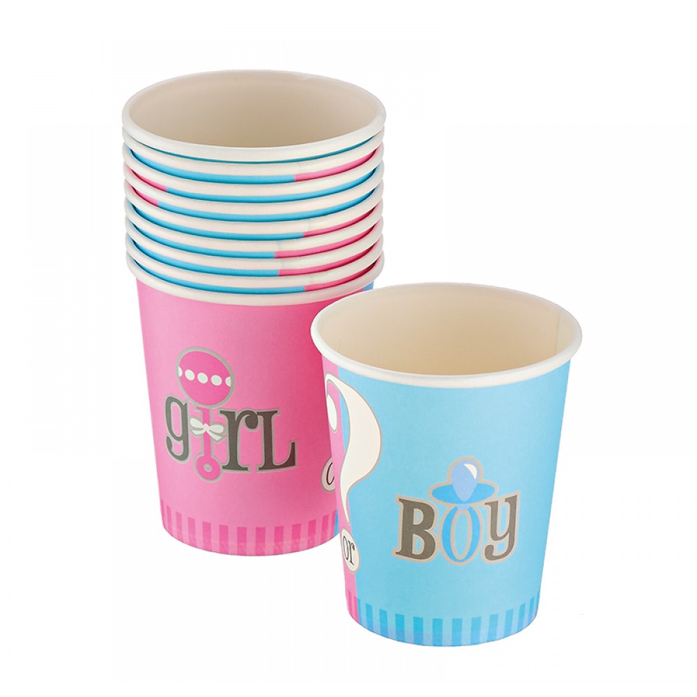 ΠΟΤΗΡΙΑ ΧΑΡΤΙΝΑ GENDER REVEAL ''GIRL OR BOY?'' ΣΕΤ 10 ΤΕΜΑΧΙΩΝ Φ7x8cm 