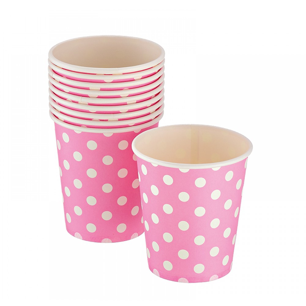 ΠΟΤΗΡΙΑ ΧΑΡΤΙΝΑ ΡΟΖ ΜΕ ΛΕΥΚΟ ΠΟΥΑ ΣΕΤ 10 ΤΕΜΑΧΙΩΝ Φ7x8cm 