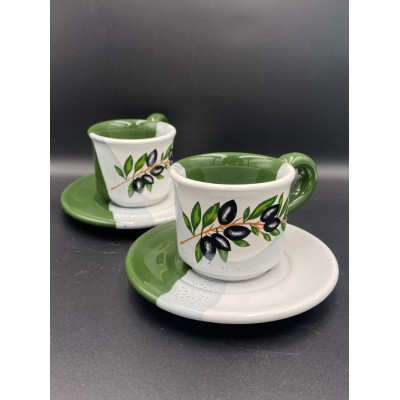 ΜΠΟΜΠΟΝΙΕΡΑ ΣΕΤ ΚΑΦΕ (ΦΛΥΤΖΑΝΙ-ΠΙΑΤΑΚΙ) ΛΕΥΚΟ-ΠΡΑΣΙΝΟ ΜΕ ΣΧΕΔΙΟ ΕΛΙΑ Φ12