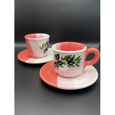 ΜΠΟΜΠΟΝΙΕΡΑ ΣΕΤ ΚΑΦΕ (ΦΛΥΤΖΑΝΙ-ΠΙΑΤΑΚΙ) ΛΕΥΚΟ-ΡΟΔΙ ΜΕ ΣΧΕΔΙΟ ΕΛΙΑ Φ12