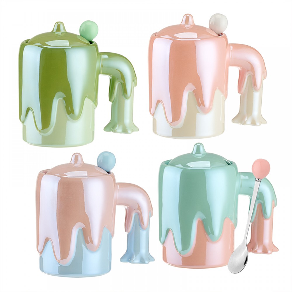 ΚΕΡΑΜΙΚΗ ΚΟΥΠΑ ΓΥΑΛΙΣΤΕΡΗ ΜΕ ΚΟΥΤΑΛΙ ΚΑΙ ΚΑΠΑΚΙ ΣΧΕΔΙΟ ΛΙΩΜΕΝΗΣ ΣΟΚΟΛΑΤΑΣ 4 ΧΡΩΜΑΤΩΝ Φ8x14cm 