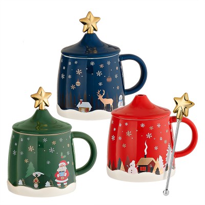 ΚΕΡΑΜΙΚΗ ΚΟΥΠΑ ΧΡΙΣΤΟΥΓΕΝΝΙΑΤΙΚΟ ΔΕΝΤΡΟ 3 ΧΡΩΜΑΤΩΝ ΜΕ ΚΑΠΑΚΙ ΚΑΙ ΑΝΑΔΕΥΤΗΡΙ ΑΣΤΕΡΙ Φ9.5x14cm