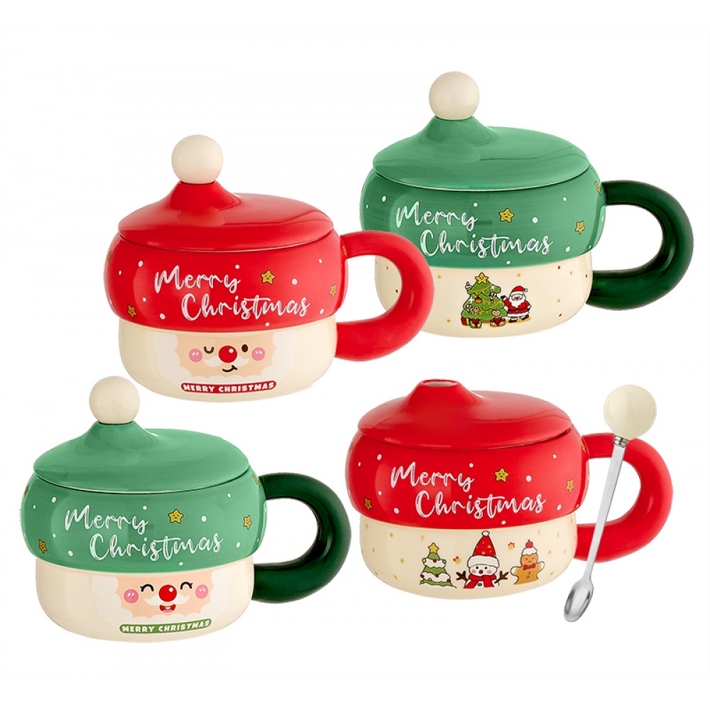 ΚΕΡΑΜΙΚΗ ΧΡΙΣΤΟΥΓΕΝΝΙΑΤΙΚΗ ΚΟΥΠΑ 4 ΣΧΕΔΙΩΝ ΜΕ ΚΑΠΑΚΙ ΚΑΙ ΚΟΥΤΑΛΑΚΙ Φ10.5x12cm 