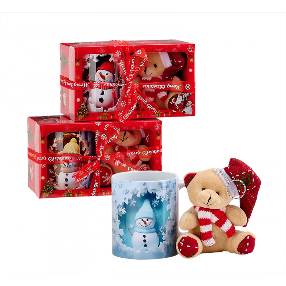 ΚΕΡΑΜΙΚΗ ΧΡΙΣΤΟΥΓΕΝΝΙΑΤΙΚΗ ΚΟΥΠΑ & ΑΡΚΟΥΔΑΚΙ-ΜΠΡΕΛΟΚ ΣΕ ΣΥΣΚΕΥΑΣΙΑ ΔΩΡΟΥ 3 ΣΧΕΔΙΩΝ Φ8x9.5cm 