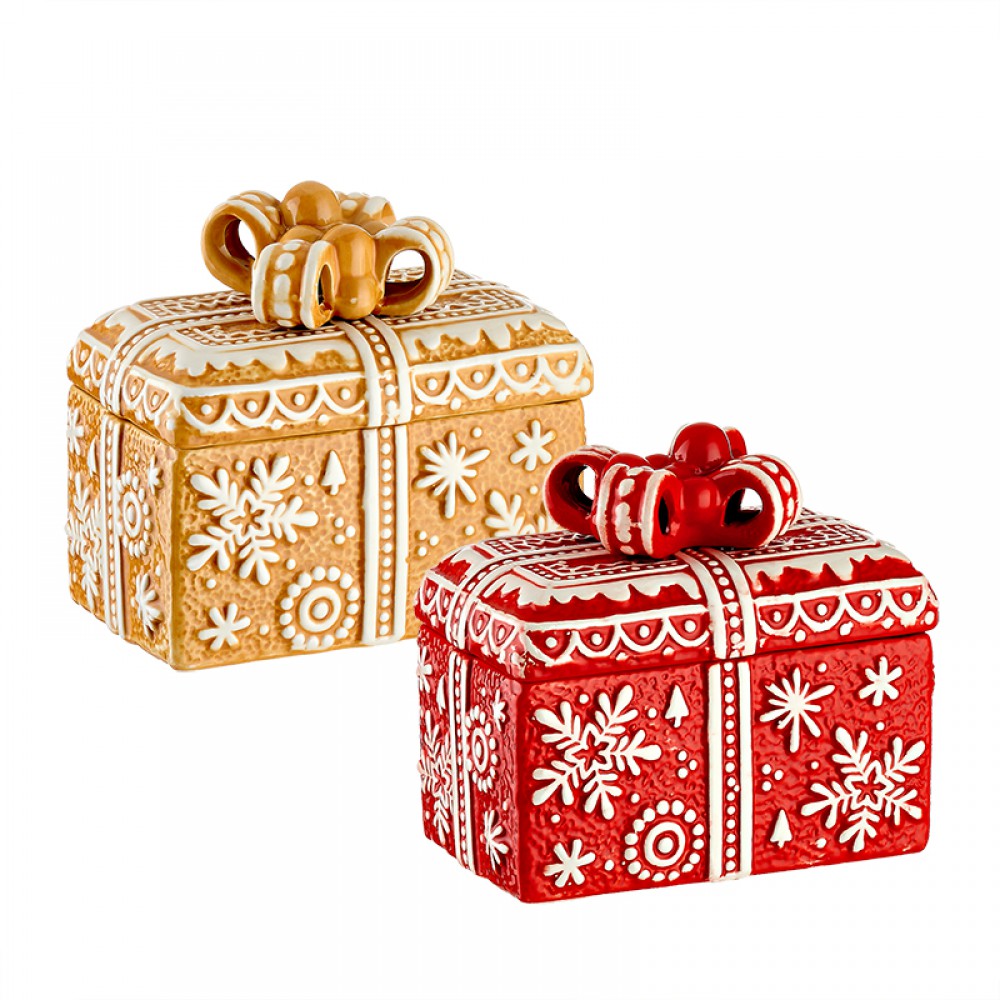 ΚΕΡΑΜΙΚΗ ΧΡΙΣΤΟΥΓΕΝΝΙΑΤΙΚΗ ΠΑΡΑΛΛΗΛΟΓΡΑΜΜΗ ΜΠΙΣΚΟΤΟΘΗΚΗ ΣΕ 2 ΧΡΩΜΑΤΑ 15.5x9.5x15cm 