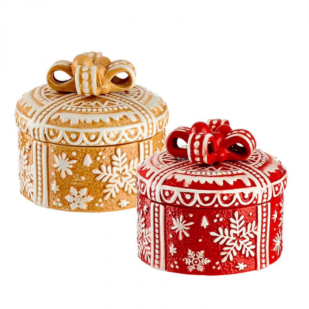 ΚΕΡΑΜΙΚΗ ΧΡΙΣΤΟΥΓΕΝΝΙΑΤΙΚΗ ΣΤΡΟΓΓΥΛΗ ΜΠΙΣΚΟΤΟΘΗΚΗ ΜΕ ΦΙΟΓΚΟ ΣΕ 2 ΧΡΩΜΑΤΑ Φ15x15cm 