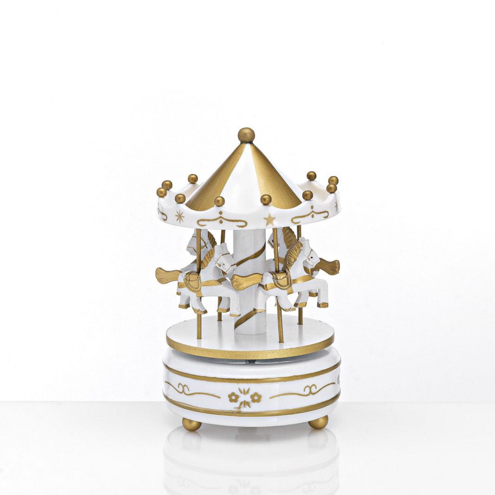 ΜΠΟΜΠΟΝΙΕΡΑ ΚΑΡΟΥΣΕΛ ΑΚΡΥΛΙΚΟ ΛΕΥΚΟ-ΧΡΥΣΟ ΠΕΡΙΣΤΡΕΦΟΜΕΝΟ ΜΕ ΜΟΥΣΙΚΗ Φ11Χ17Υ 