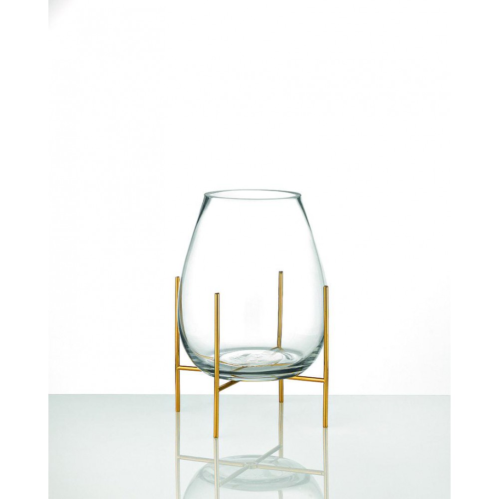 ΓΥΑΛΙΝΟ ΒΑΖΟ ΜΕ ΜΕΤΑΛΛΙΚΗ ΧΡΥΣΗ ΒΑΣΗ Φ14Χ24Υ 