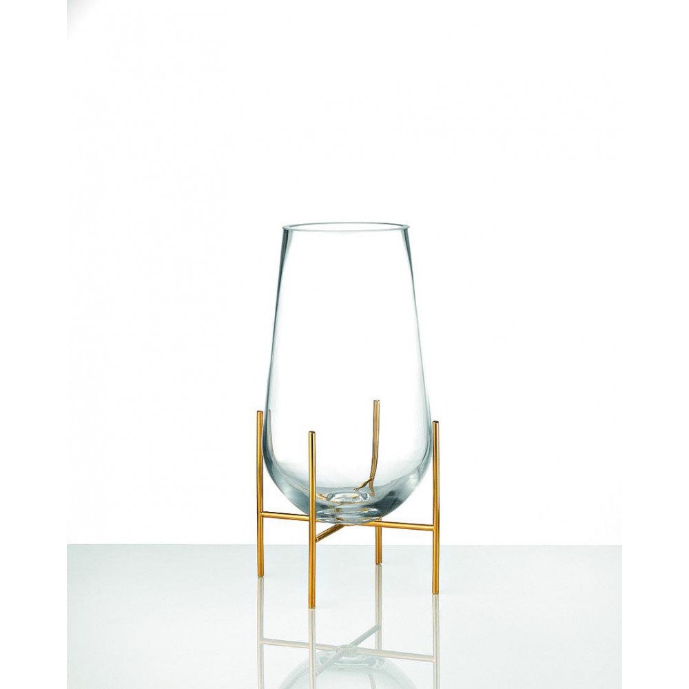 ΓΥΑΛΙΝΟ ΒΑΖΟ ΜΕ ΜΕΤΑΛΛΙΚΗ ΧΡΥΣΗ ΒΑΣΗ Φ14Χ30Υ 