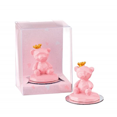 ΜΠΟΜΠΟΝΙΕΡΑ ΑΡΚΟΥΔΑΚΙ ΡΟΖ ΓΥΑΛΙΝΟ ΜΕ ΣΤΕΜΜΑ ΣΕ PVC KOYTAKI 6x5x8cm