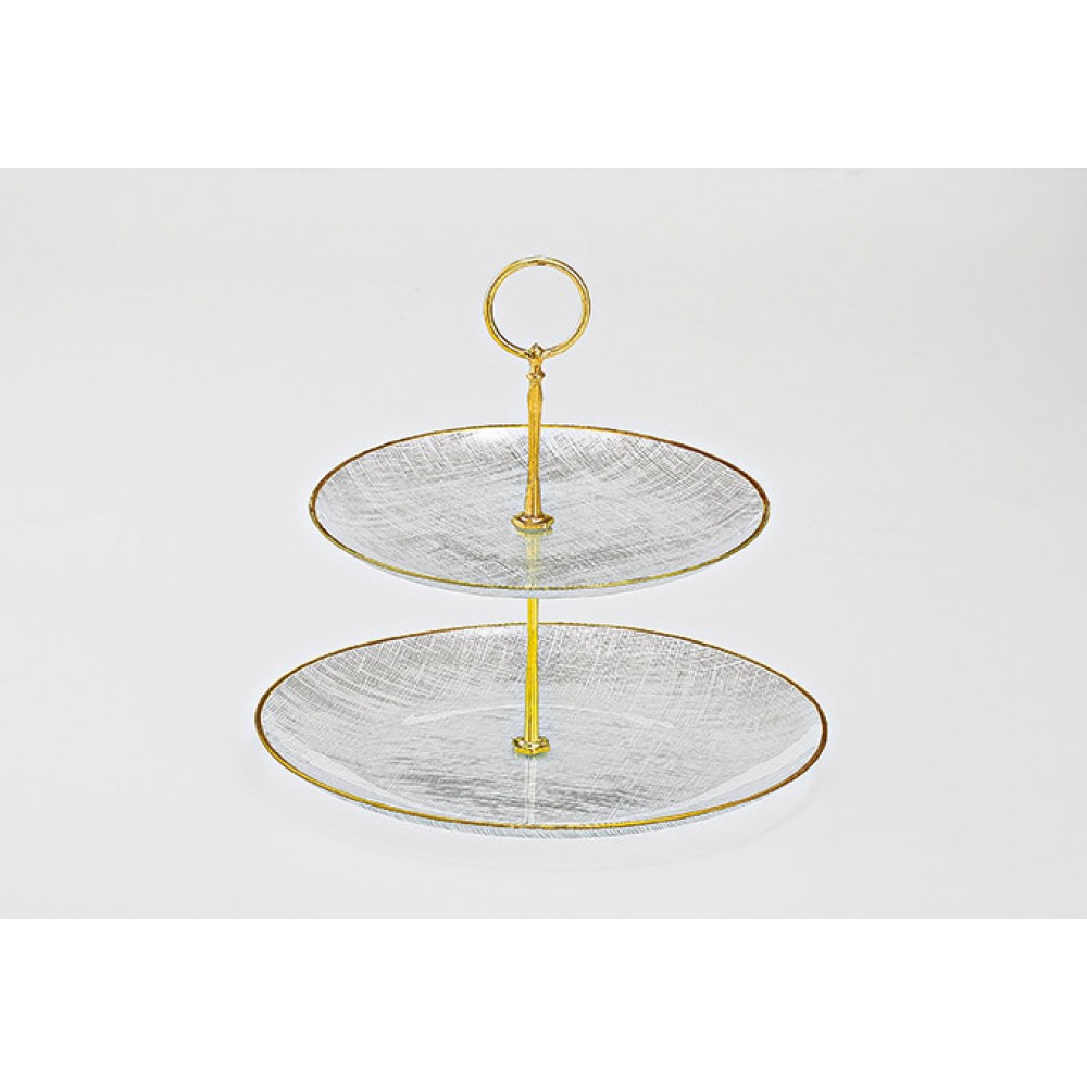 ΟΡΝΤΕΒΙΕΡΑ 2 ΕΠΙΠΕΔΩΝ ΛΕΥΚΗ ΜΕ ΧΡΥΣΕΣ ΛΕΠΤΟΜΕΡΕΙΕΣ  Φ26ΧΦ20.5Χ24Υ 