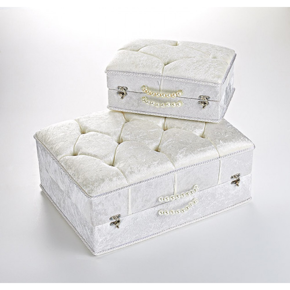 ΒΑΛΙΤΣΑ ΒΑΠΤΙΣΗΣ ΣΕΤ 2 ΤΜΧ ΛΕΥΚΟ ΚΑΠΙΤΟΝΕ ΜΕ ΔΙΑΜΑΝΤΑΚΙΑ ΚΑΙ ΠΕΡΛΕΣ 46X35X20 31X21X14 