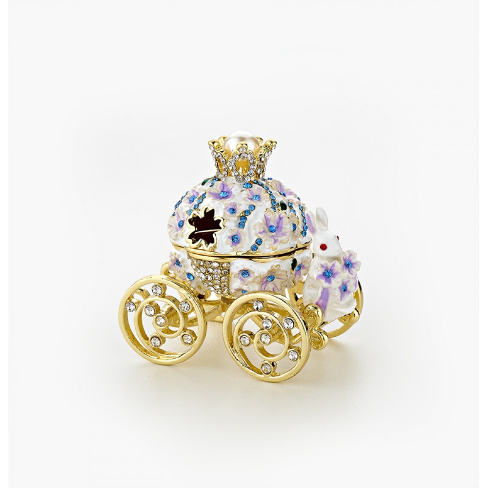 CLOISONNE ΜΠΙΖΟΥΤΙΕΡΑ ΛΕΥΚΗ ΑΜΑΞΑ ΜΕ ΛΑΓΟΥΔΑΚΙ ΚΑΙ ΧΡΥΣΕΣ ΛΕΠΤΟΜΕΡΕΙΕΣ 7.5x4.5x7.5cm 
