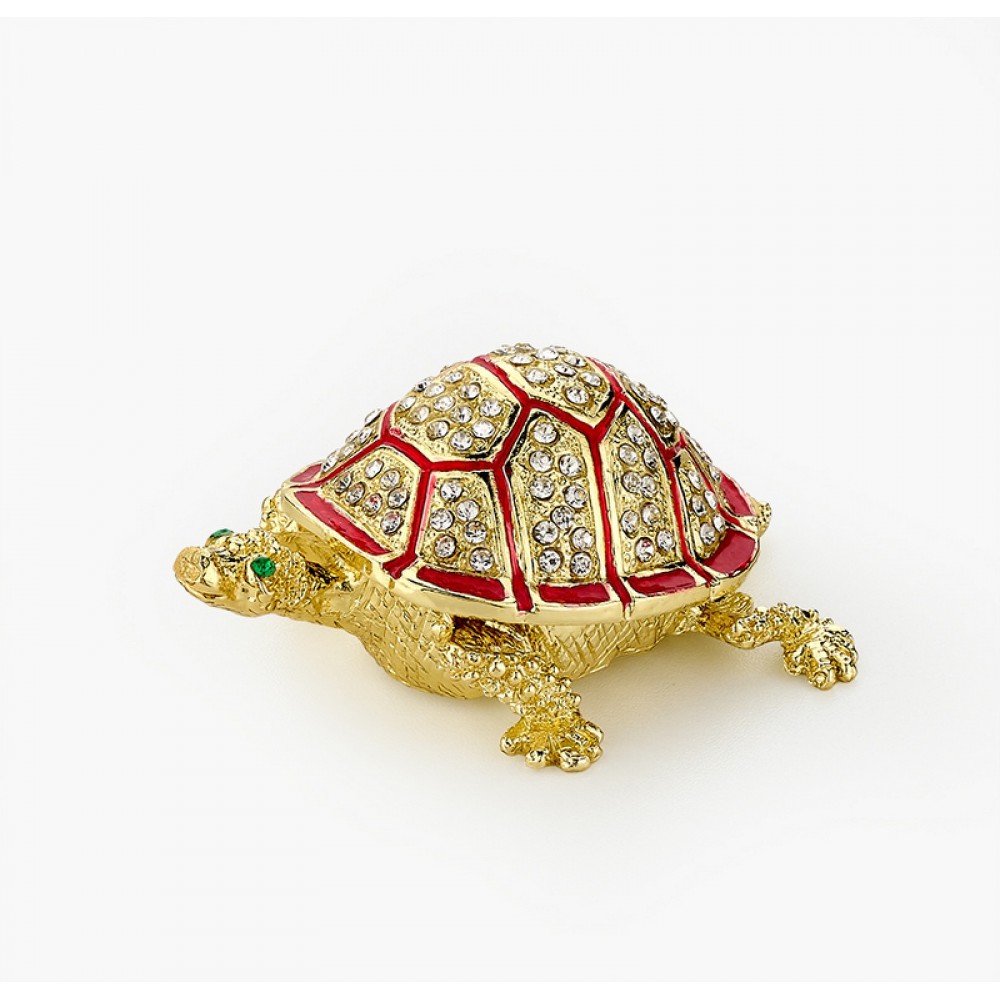 CLOISONNE ΜΠΙΖΟΥΤΙΕΡΑ ΧΕΛΩΝΑ ΧΡΥΣΗ ΜΕ ΚΟΚΚΙΝΕΣ ΛΕΠΤΟΜΕΡΕΙΕΣ 8.5x6x4.5cm 