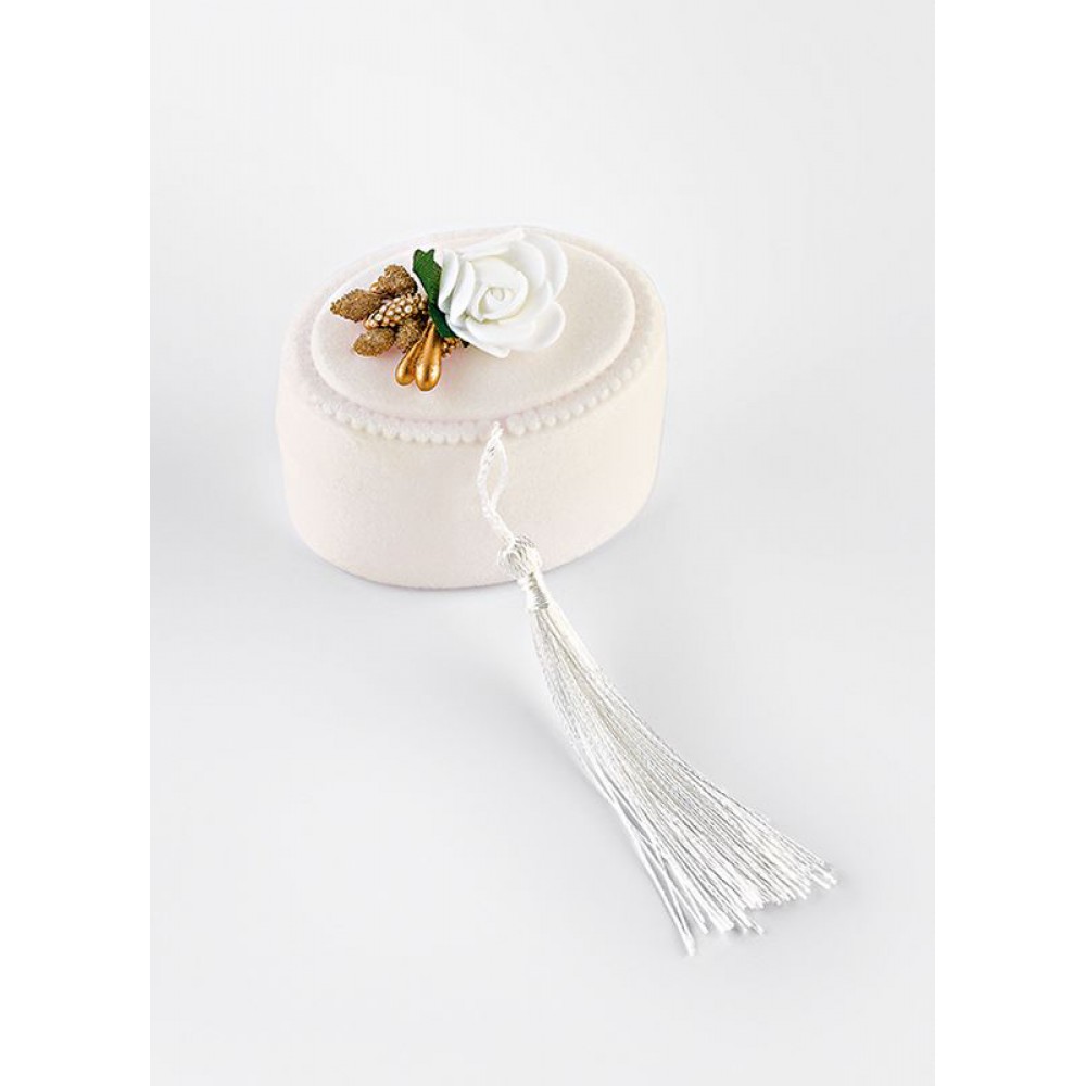 ΜΠΟΜΠΟΝΙΕΡΑ ΜΠΙΖΟΥΤΙΕΡΑ PVC ΟΒΑΛ ΛΕΥΚΗ ΜΕ ΒΕΛΟΥΔΟ & ΦΟΥΝΤΑΚΙ 7X5X6CM 