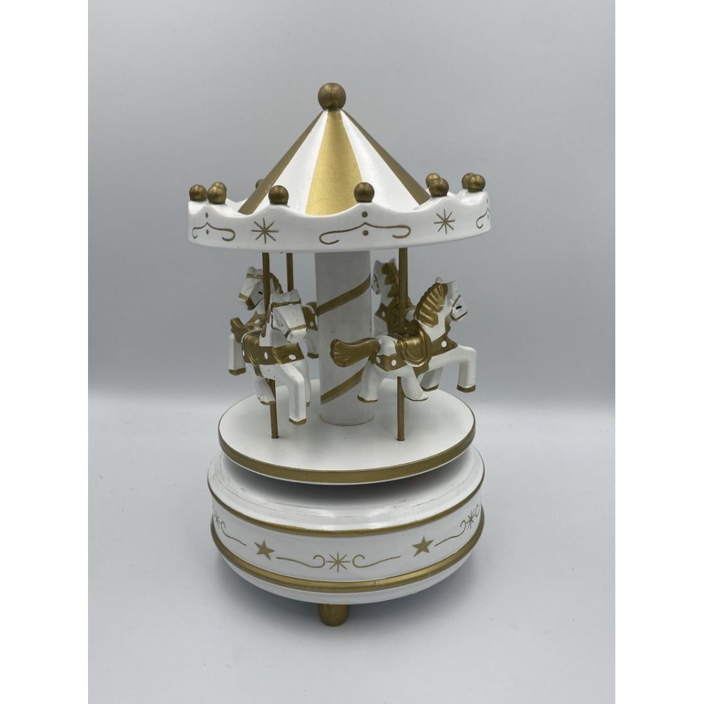 ΞΥΛΙΝΟ ΜΕΓΑΛΟ ΚΑΡΟΥΣΕΛ ΣΕ ΧΡΩΜΑ ΧΡΥΣΟ/ΛΕΥΚΟ ΠΕΡΙΣΤΡΕΦΟΜΕΝΟ ΜΕ ΜΟΥΣΙΚΗ Φ11Χ17 